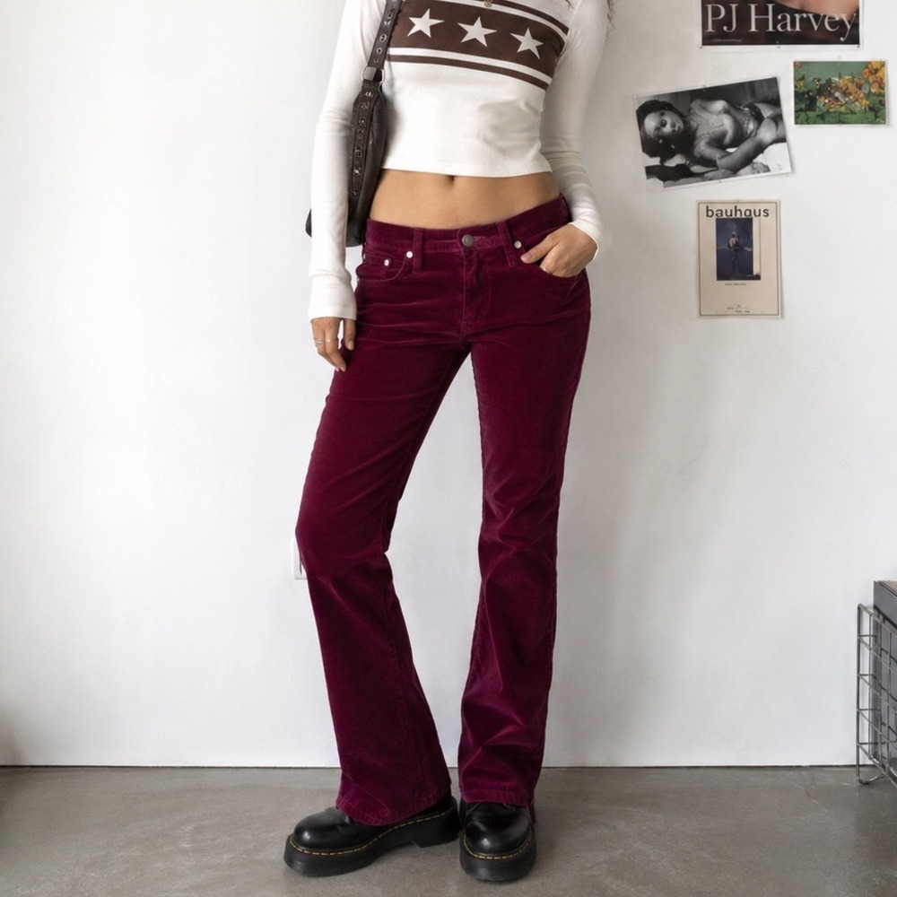 Webbsite Juniors Velvet Pants Magenta‎ Purple Red Y2K Bootcut 3